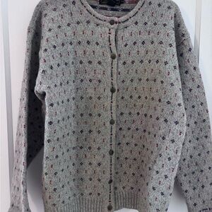 Eddie Bauer Vintage Wool Gray Patterned Cardigan
